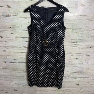 Tahari Arthur S. Levine Designer dress size 8 polka dot midi black white
